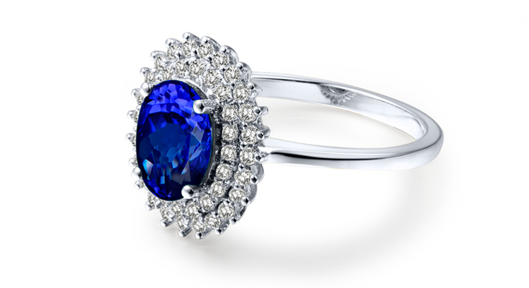 永思珠宝1.82克拉白色18k金坦桑石戒指吊坠36分钻石彩色宝石戒指