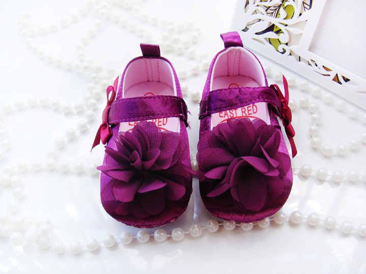忆爱 紫色蕾丝花朵学步婴儿公主鞋宝宝软底鞋