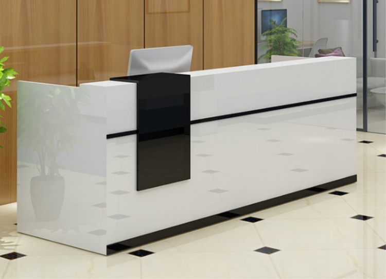 前台接待台烤漆吧台办公仿大理石公司咨询台收银台之岸常规黑白烤漆