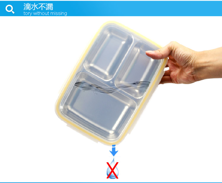 韩国greenkeeps 304不锈钢学生分格饭盒便当盒 三格分隔保鲜盒儿童餐具 保温套装 三格一体蓝透明