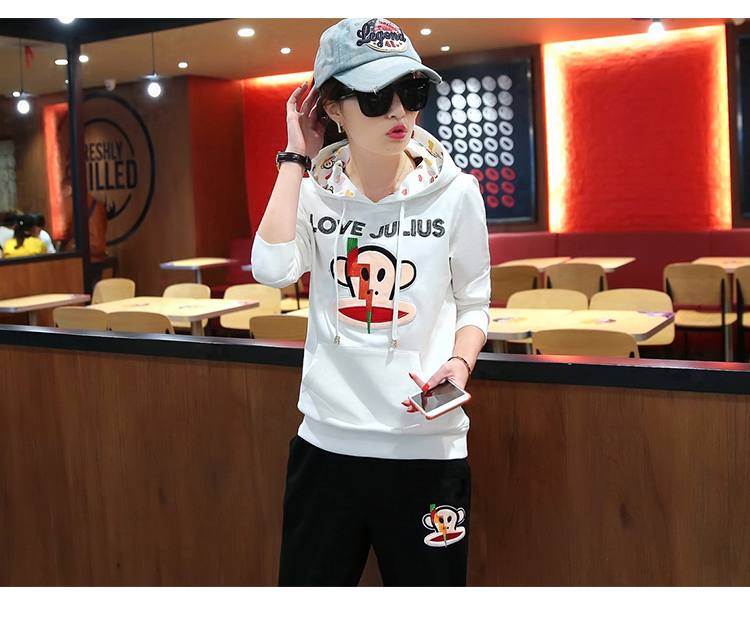 Paul Frank大嘴猴专柜正品女装2016春秋新款两件套卫衣运动服套装 时尚休闲棒球服 藏青色-春秋薄款 L