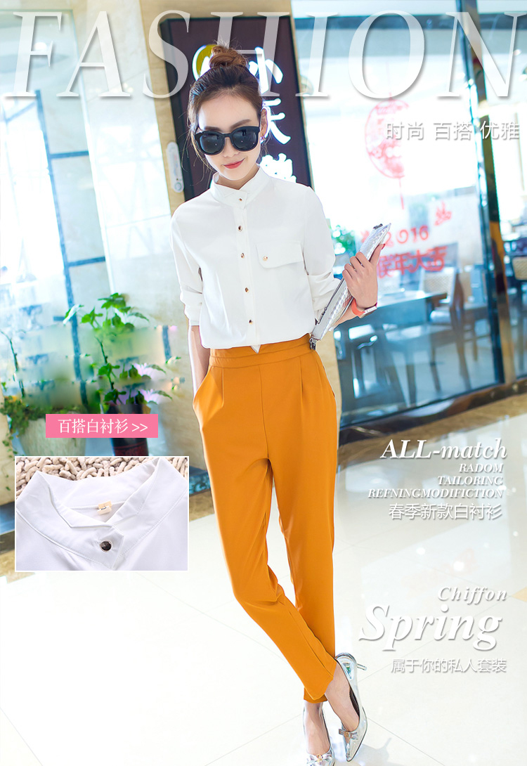 玫芭韩版2016春装新款女装时尚百搭显瘦两件套雪纺衫5014 上红 黑裤 m