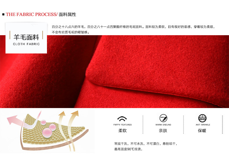 菲饰欧狸羊毛呢大衣长款修身2015冬新款韩版加厚大码呢子大衣外套女显瘦FSOL-1011 红色 XXXL