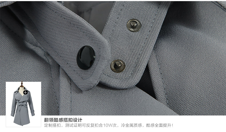 BLANCO LEVRIN2015秋装上新韩版修身中长款系带风衣外套女1950 灰蓝色 M