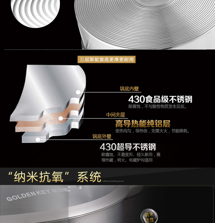 金钥匙（GOLDENKEY）蒸锅 二层 26cm汤锅 火锅 多用复底蒸汤锅 加厚不锈钢锅具