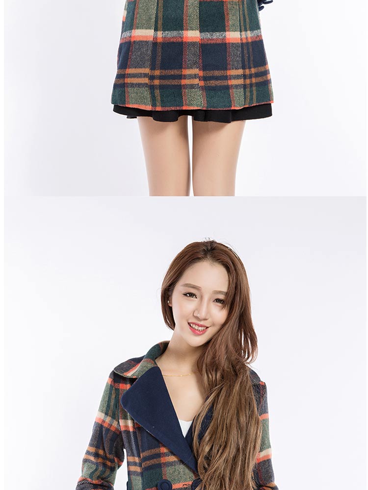 卡微娅 2015新款秋冬女装格子羊毛呢子大衣韩版修身款毛呢外套大码