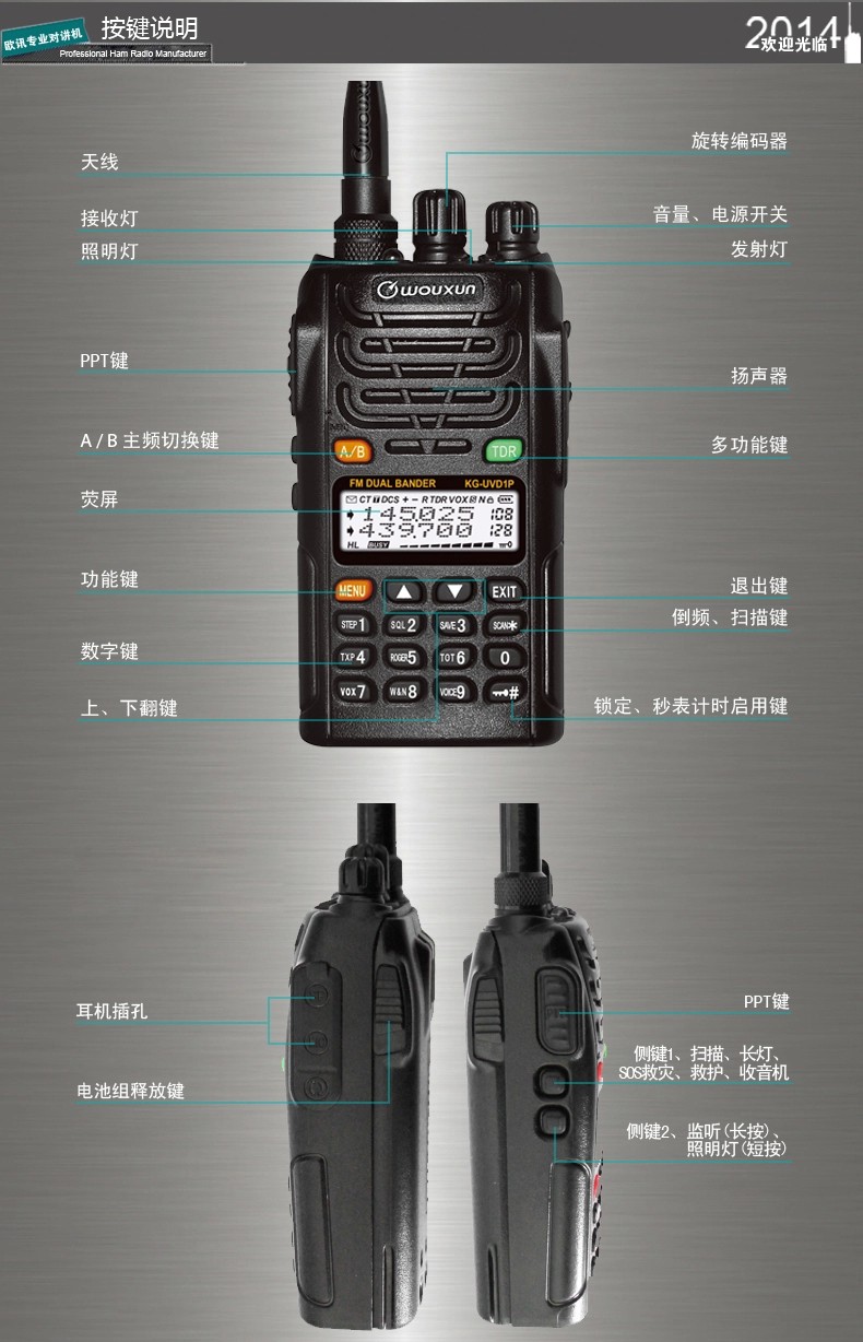 欧讯(wouxun) kg-uvd1p对讲机uv双段双频双显双守候hma手台 标配3200