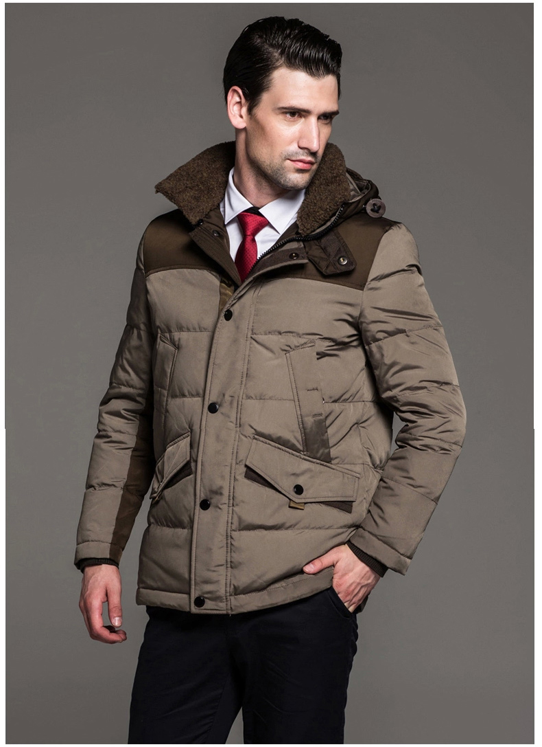 pierre cardin皮尔卡丹男士中长款羽绒服 纯色休闲时尚连帽男装外套