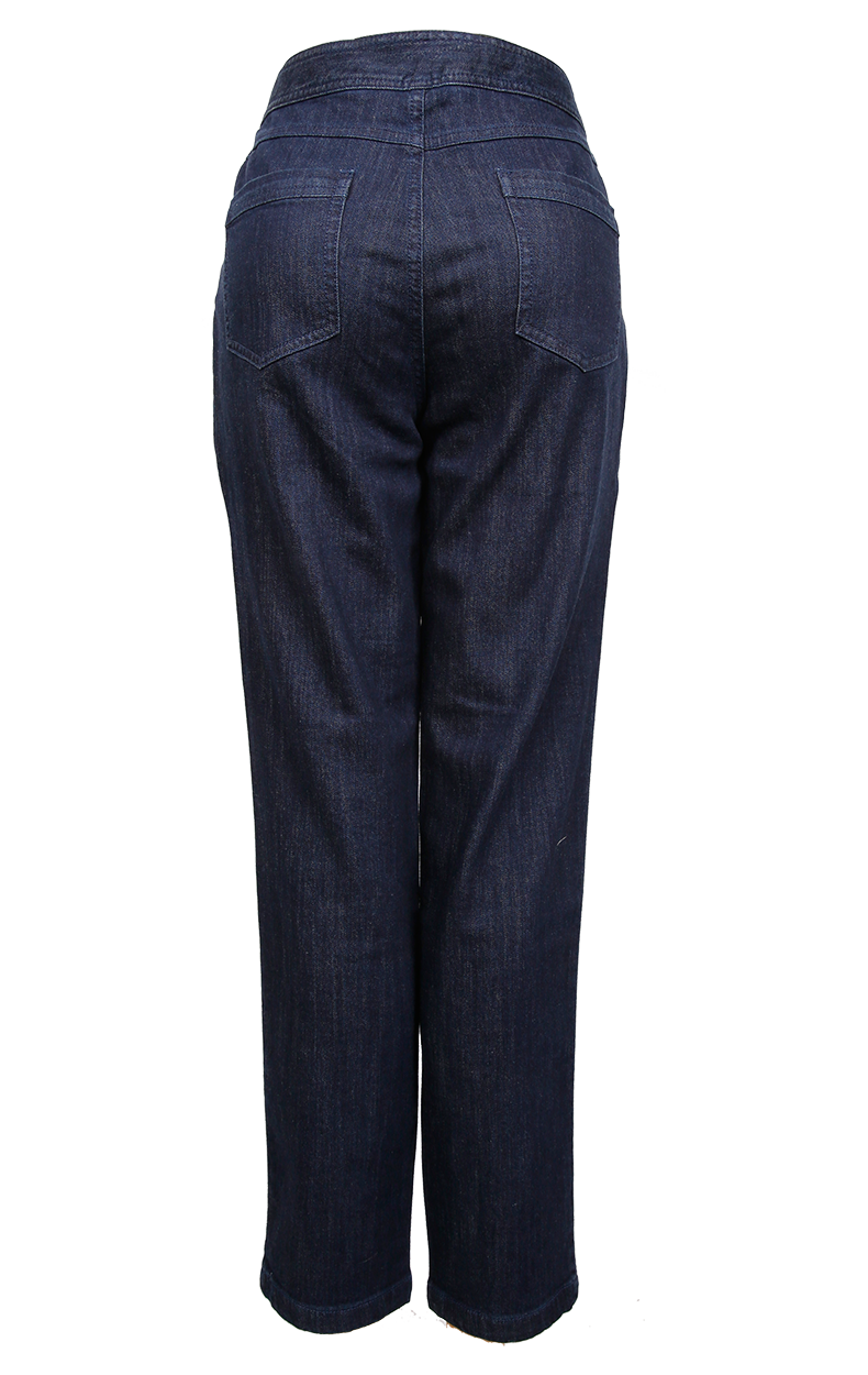 渔牌高端秋冬刺绣民族风女装裤子女修身长裤高腰外穿小脚牛仔裤 深蓝