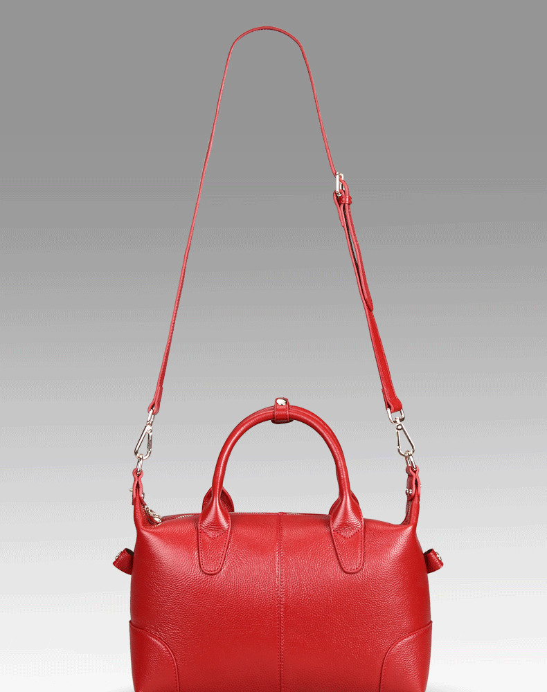 flipped斐莉德 头层牛皮时尚青年女包手提枕头形纯色斜挎包包 红色