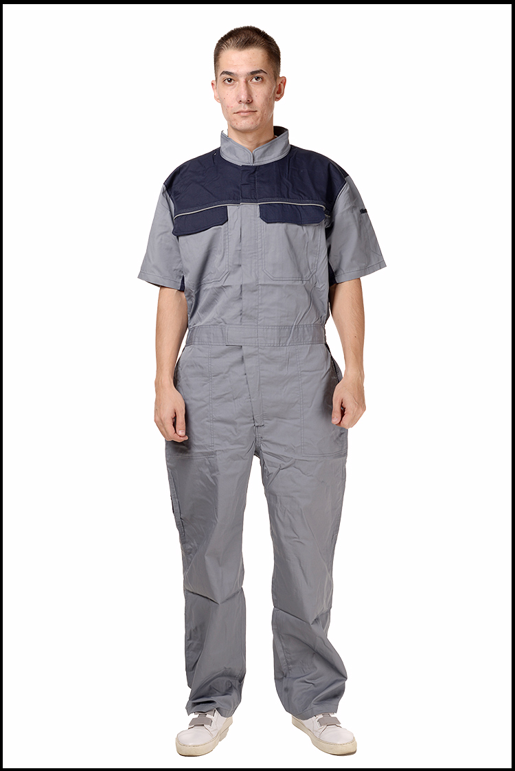 连体服工作服男半袖工装夏季短袖劳保服工厂车间机修防尘服 蓝色 160