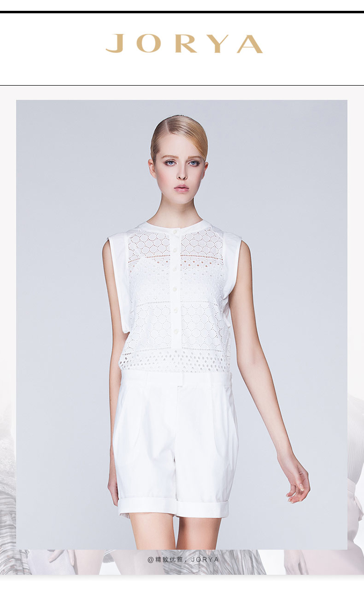 jorya欣贺卓雅2016夏季新品镂空钩花无袖连体短裤g1202303 白色 4