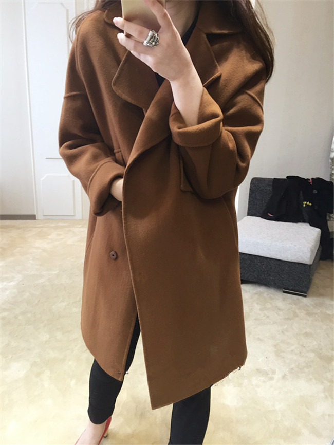 泪怡LY2015秋冬季女装新款毛呢大衣女 韩版中长款双面呢毛呢外套女羊毛呢子大衣女895 藕粉色 XL