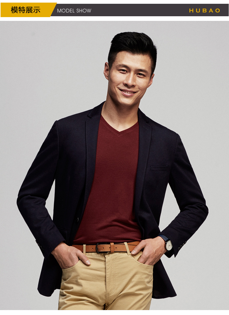 虎豹春季男士黑色商务休闲西服藏青平驳领便西墨绿男外套 黑色 50/175