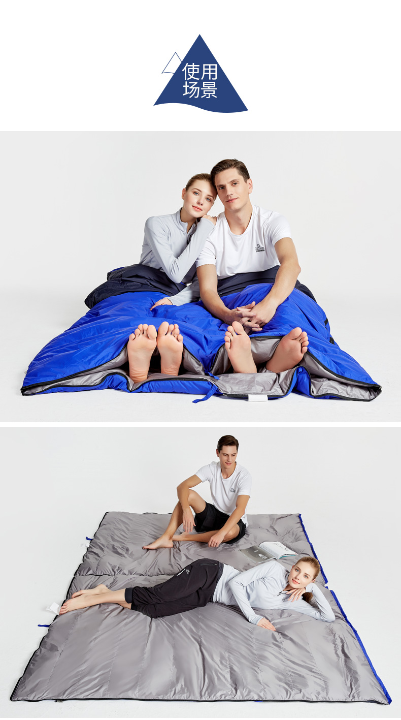 公狼双人羽绒睡袋成人户外露营冬季加厚保暖室内午休野营睡袋 紫色