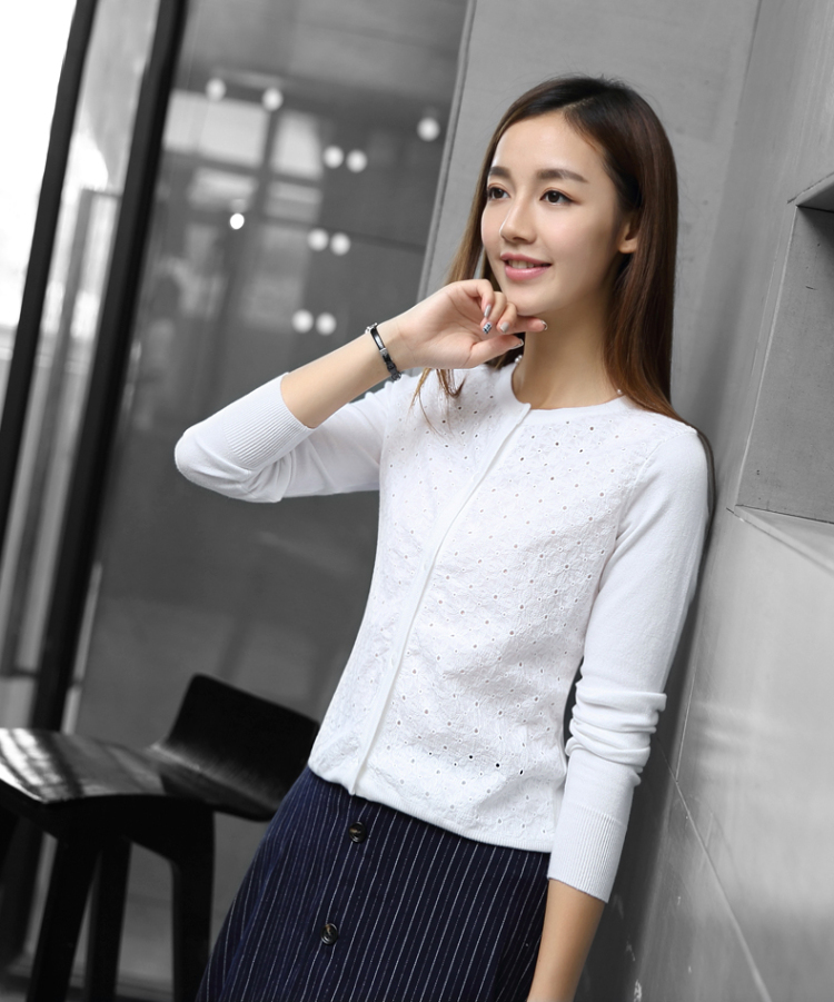 
                                        棉立方开衫女针织衫毛衣2016秋装新款女装绣花棉上衣女长袖外套 天青 M                