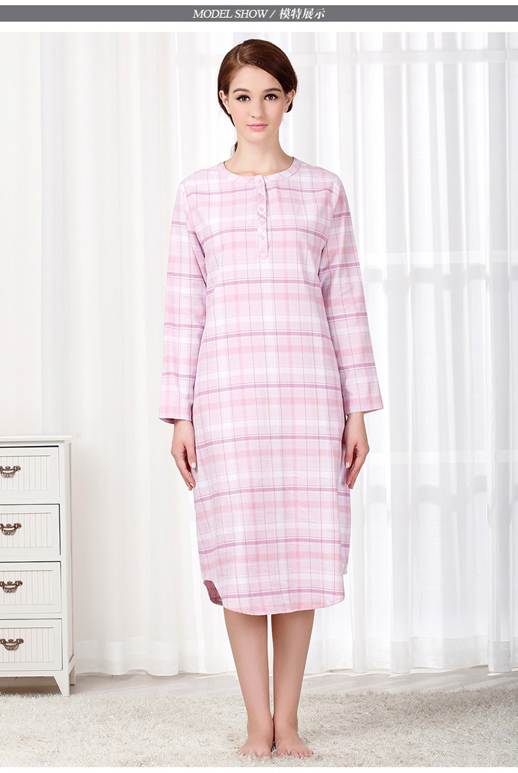 康妮雅(conlia)531628051203女长袖睡裙 12浅虾肉色色织格子l