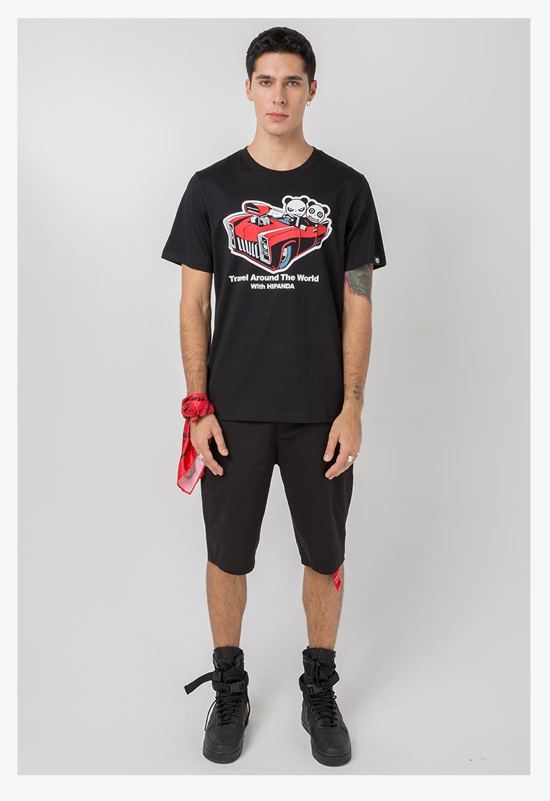 hipanda 你好熊猫 男款 熊猫汽车t恤设计潮牌 街头潮牌 黑色 165/s