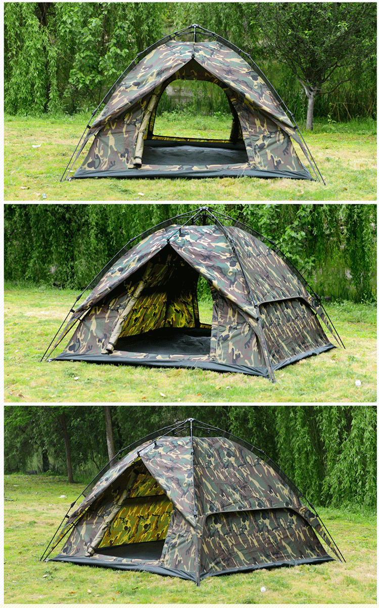 户外液压帐篷双人双层防雨野营帐篷套装迷彩3-4人自动帐篷 迷彩