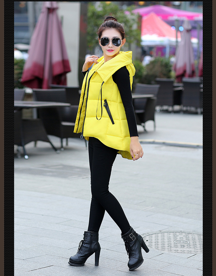 摩菲朵 2015秋冬新款连帽外套中长款背心马甲女 MJ6006 牛仔蓝 XL