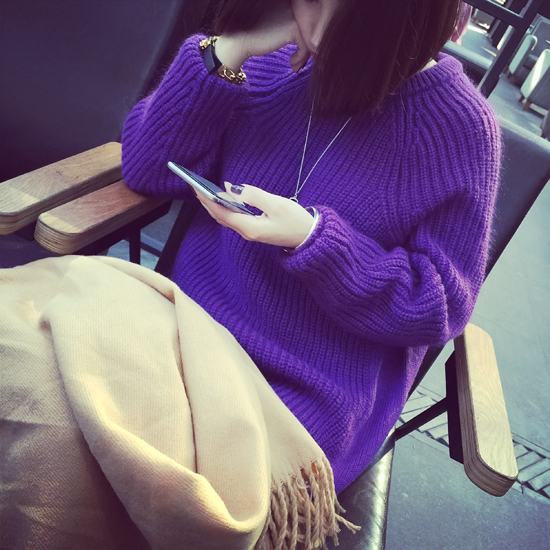 
                                        欧诗黛 针织衫女2016秋冬新款宽松时尚打底长袖假两件套头毛衣女 图片色 M                