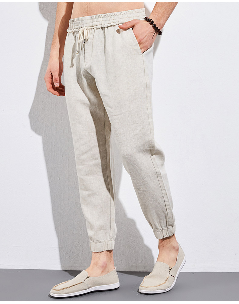 优艾丝(uaisi)亚麻裤男修身长裤子201夏季新品男装休闲裤中年大码高腰