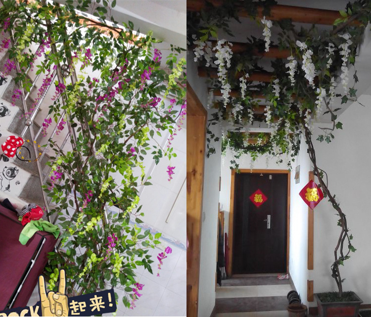 仿真花藤紫藤花藤条墙面装饰藤条壁挂花艺假花条藤蔓婚庆造景管道客厅