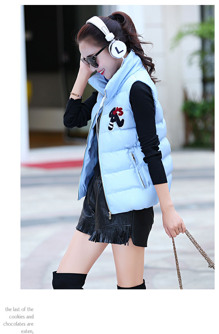 女式马甲2015新款秋冬装修身时尚女士马夹短款学生背心潮棉上衣女 白色 M