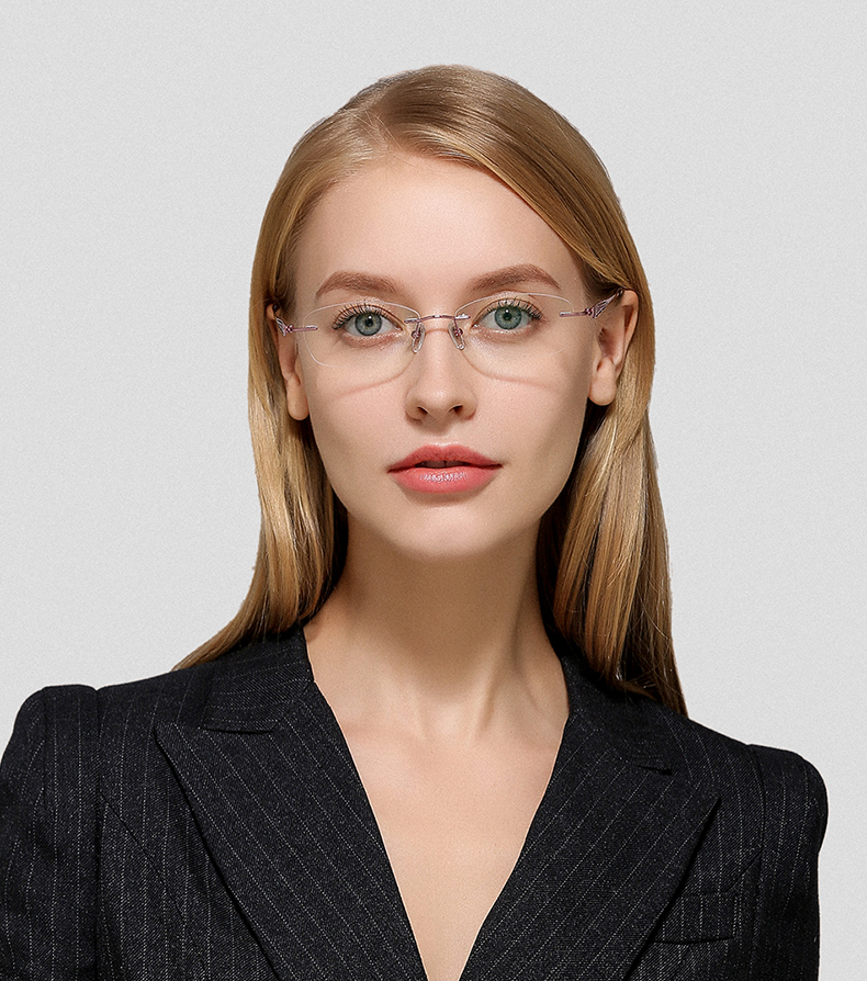 亿超近视眼镜框女款商务纯钛无框光学眼镜架可配镜fb6126c01金配亿超