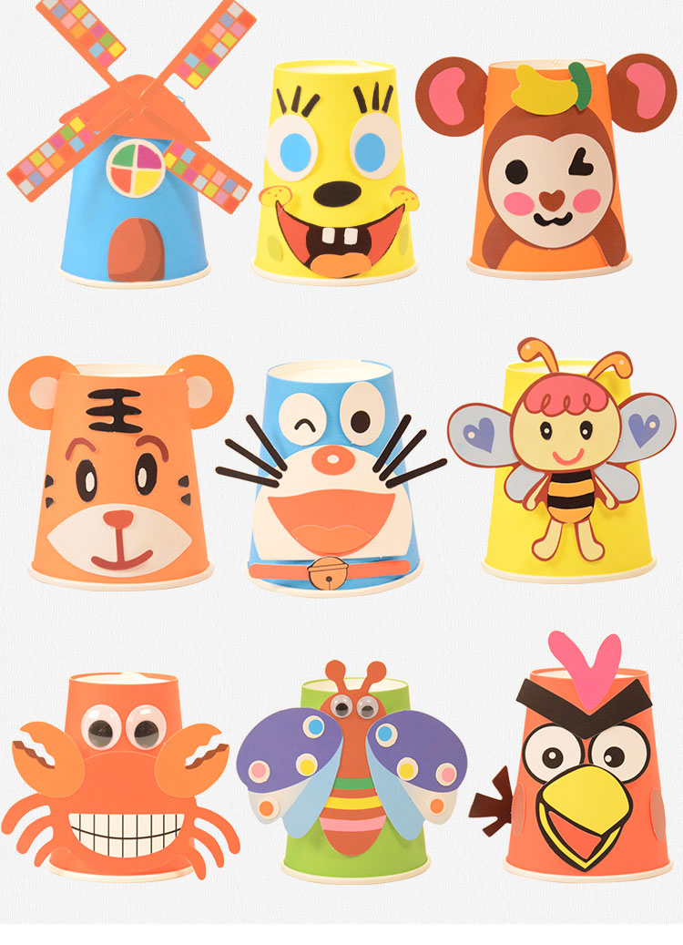 狗狗兔 儿童动物纸杯画套装贴纸画材料包手工diy制作材料包创意粘贴画