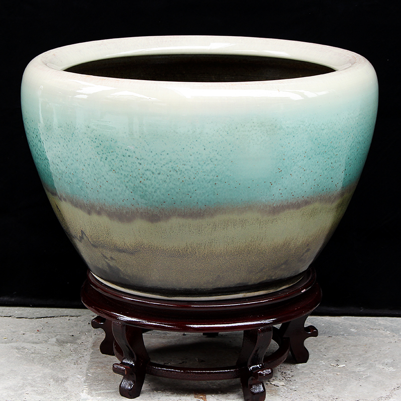 红得发紫景德镇陶瓷客厅落地陶瓷鱼缸养锦鲤金鱼缸公司开业 小号