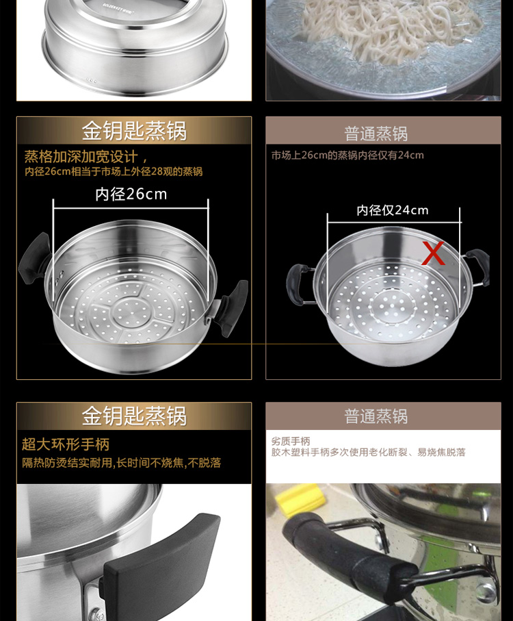 金钥匙（GOLDENKEY）蒸锅 四层 26cm不锈钢复底蒸笼