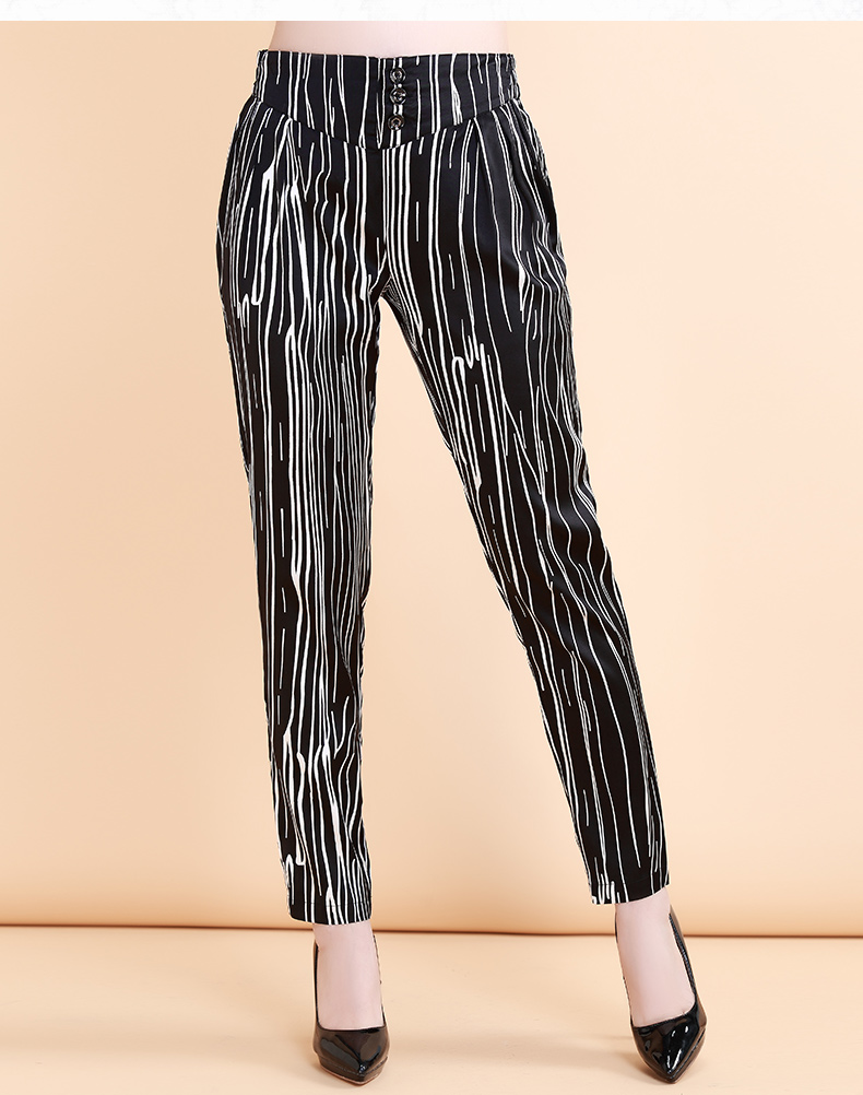 雅金圣妮真丝裤子女2016新款 高档桑蚕丝休闲裤丝绸长裤哈伦裤 白色