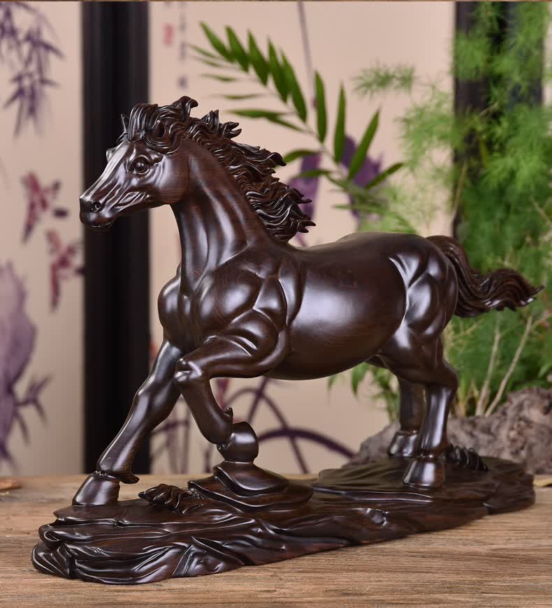 木之醉花梨木雕马摆件红木十二生肖马一马当先骏马实木工艺品饰品雕刻
