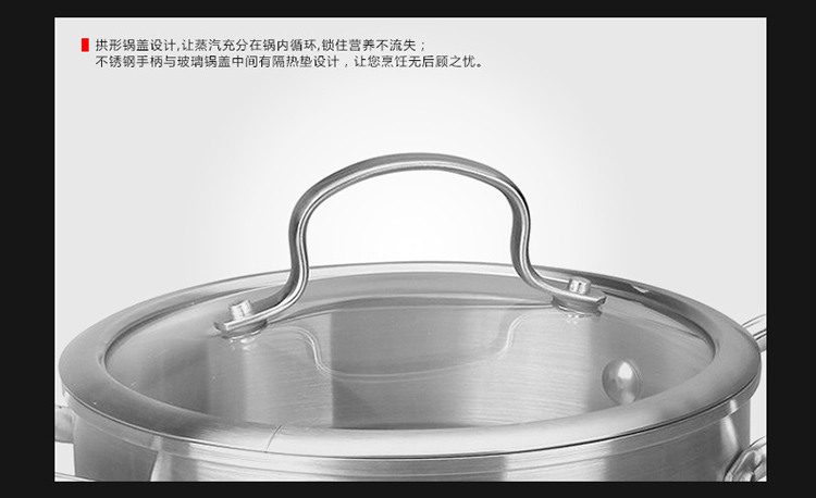 德世朗 蒸锅 汤锅 多用途304不锈钢复底双层多用蒸汤锅带蒸笼蒸格 DSL-D025 
