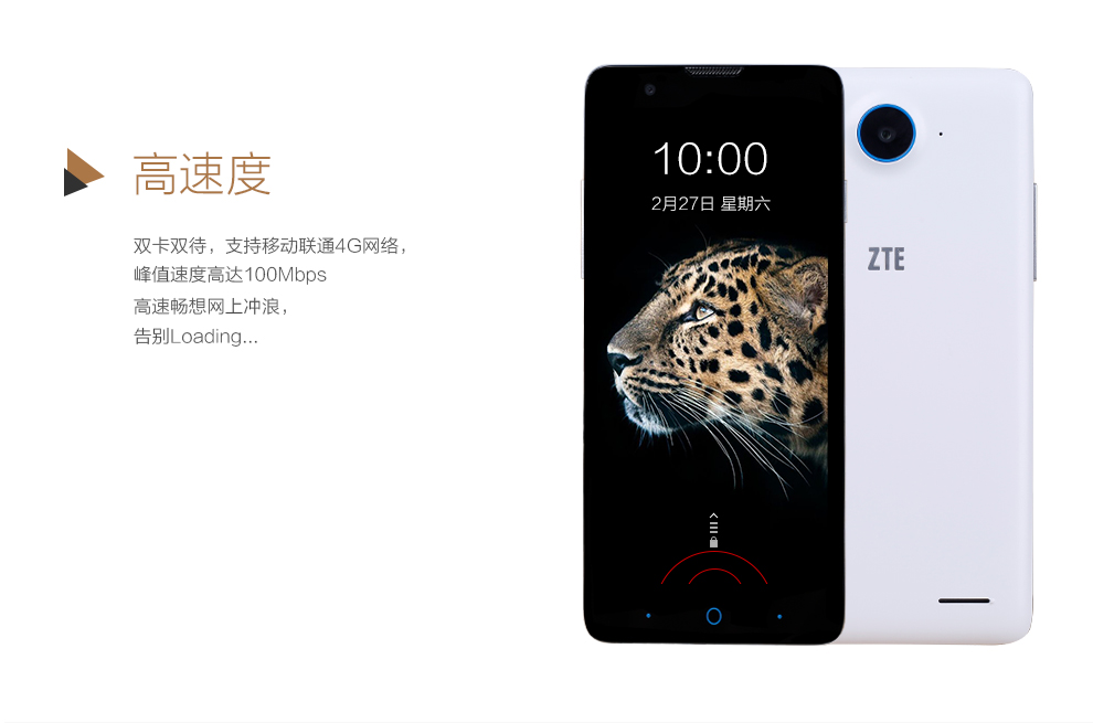 中兴（ZTE）N928DT 移动4G 智能手机 前黑后白