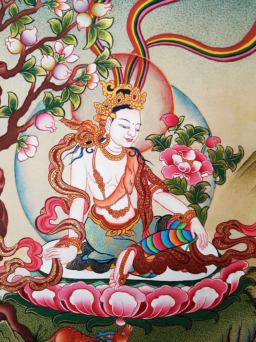 尼泊尔唐卡画师amit lama作品大幅彩绘描金莲花生大士多尊唐卡(编号