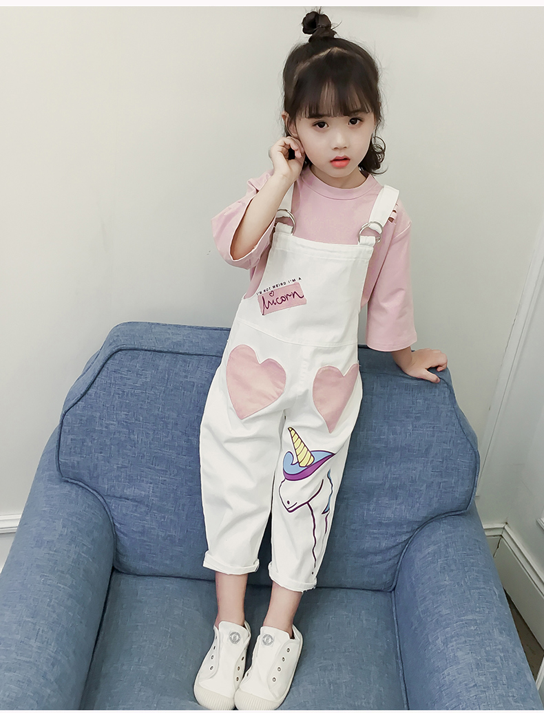 贝衣辰女童裤子2018春夏款儿童牛仔背带裤时尚小女孩休闲连体长裤