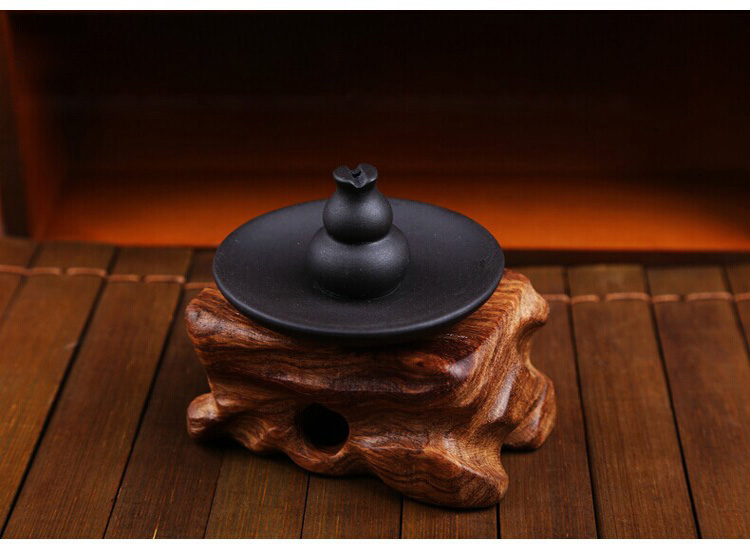 
                                        芳夕 多功能葫芦香座 禅意盘香檀香炉 陶瓷线香锥塔香盘 葫芦香插 磨砂黑                