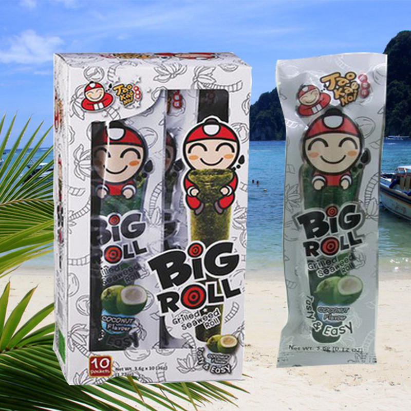 泰国进口 小老板海苔椰香味紫菜烤海苔卷bigroll 盒装36g 10条独立