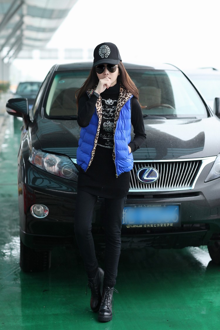 艾尚水玲珑2015秋冬新款女装马夹韩版修身豹纹两面穿手塞羽绒棉马甲冬女装 豹点白 XXL