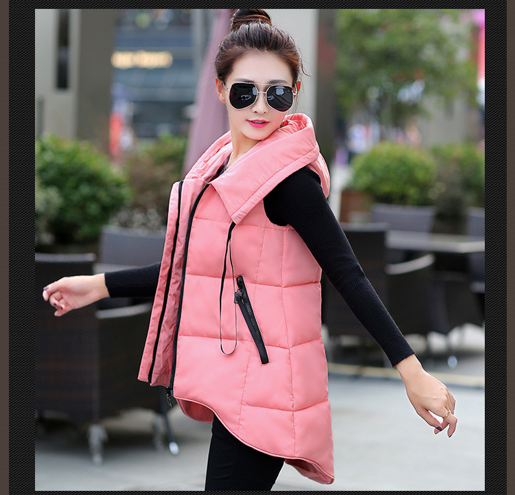 摩菲朵 2015秋冬新款连帽外套中长款背心马甲女 MJ6006 牛仔蓝 XL