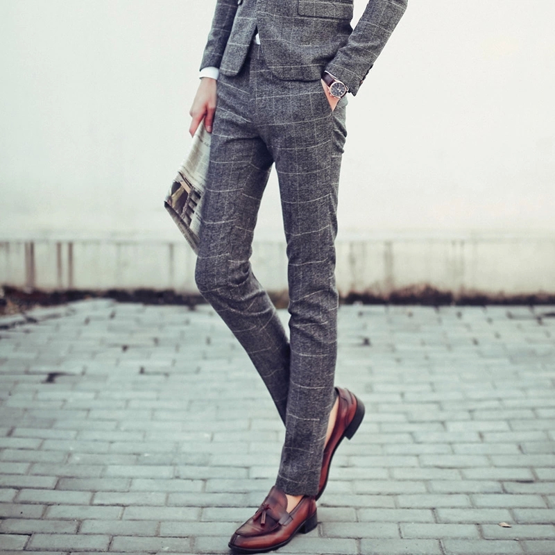 eloo doca男士西裤修身商务英伦小脚西装裤 灰色d36 xl/52