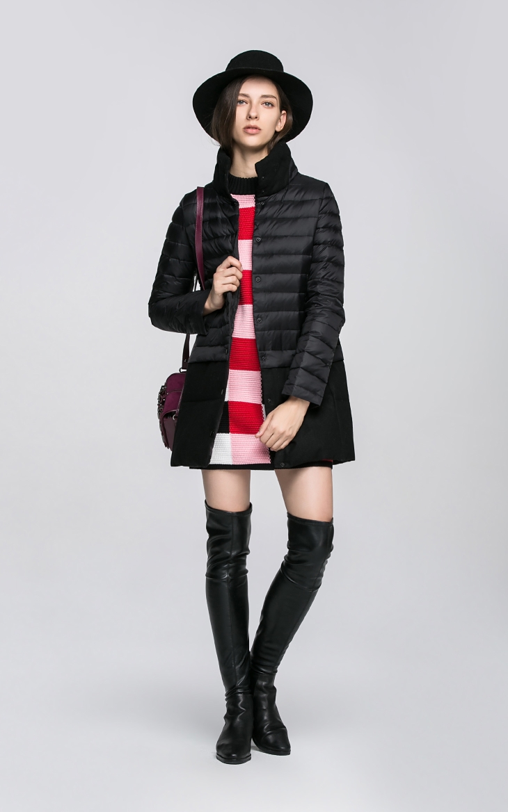 女装 羽绒服 only(绫致集团) only秋装新品含羊皮拼接中长款灰鸭绒