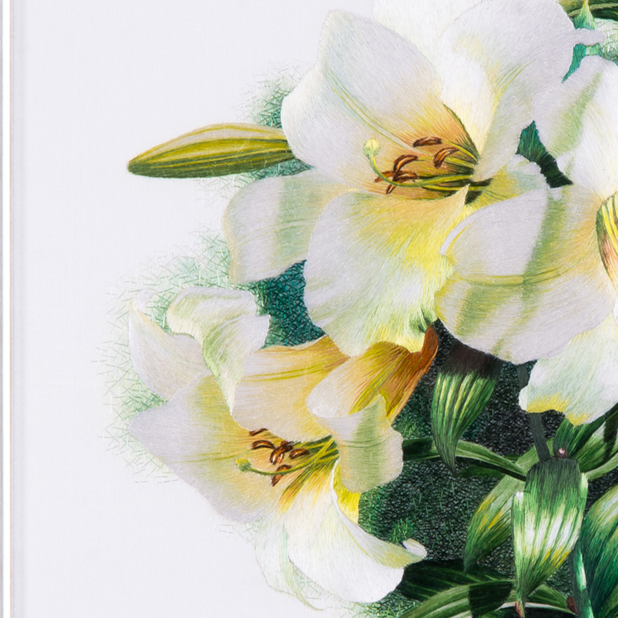 工艺品 刺绣 中级美术师张琳苏绣真丝《百合》平针绣 【天工艺品】