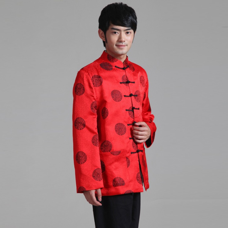 依凝 男士长袖中式服装圆喜纹龙立领单排扣爸爸装唐装外套 维/2949