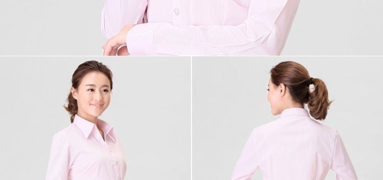 伯曼 2015新款春秋装女士白领长袖衬衫韩版职业工作服衬衣大码工装 蓝色斜纹V领 37