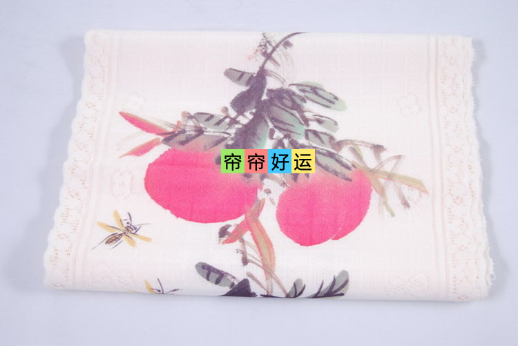 帘帘好运 水蜜桃五谷丰登针织印花台湾风水门帘 85宽150高 送杆 米色底 85cm宽150cm高