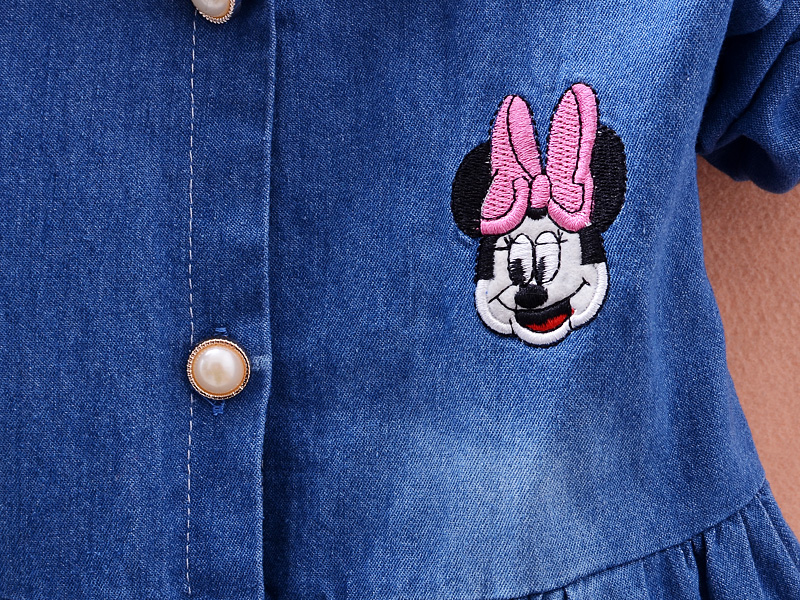 连衣裙 2016春秋新款裙子1-2-3岁宝宝长袖牛仔上衣 蓝色米奇背心裙