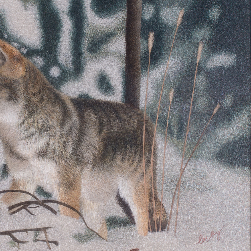 中国刺绣艺术大师蔡梅英工作室苏绣《雪狼》平/乱针绣【天工艺品】